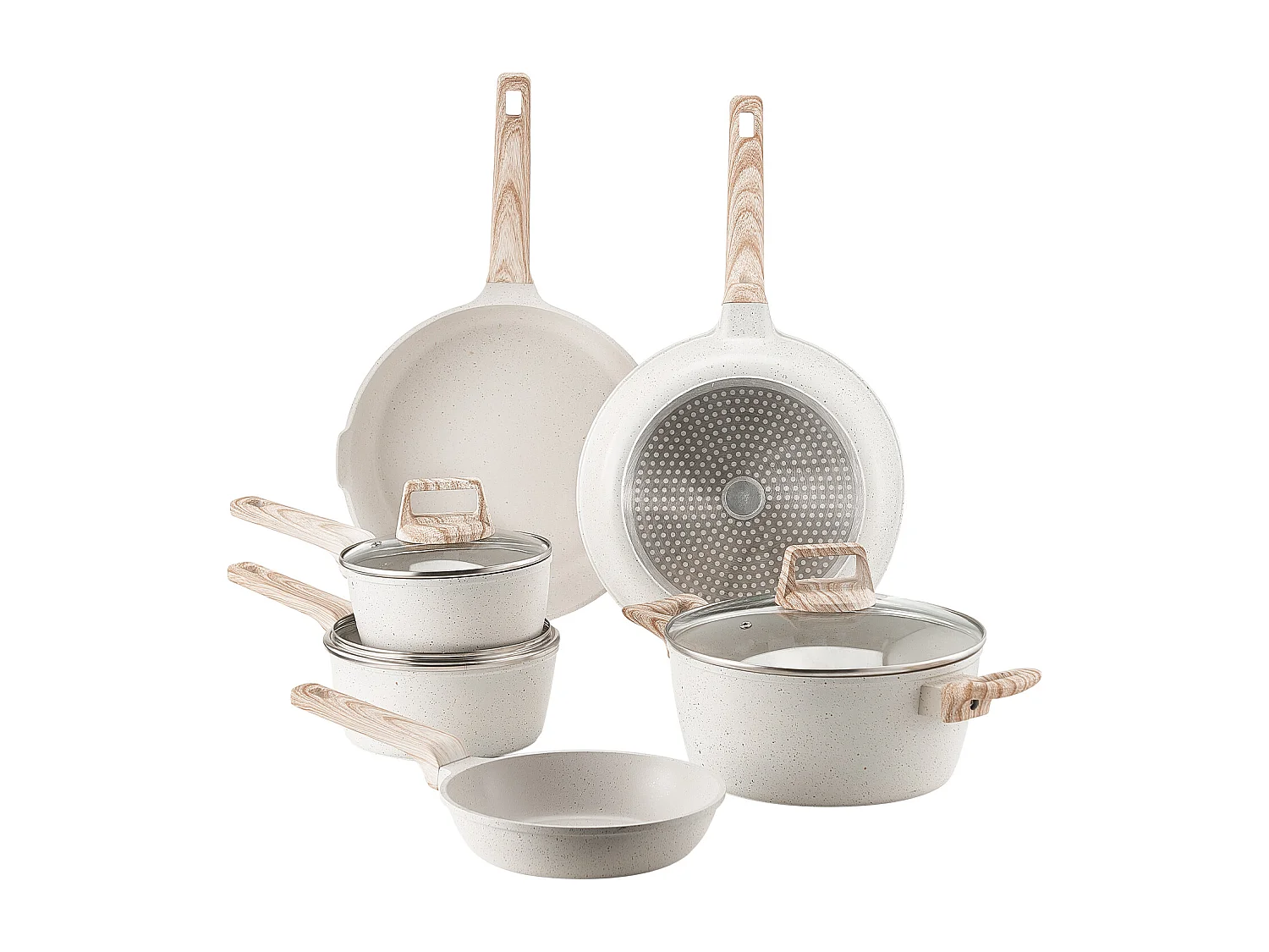 Batterie de Cuisine SucceBuy Batterie de Cuisine en Granit Antiadhésif 17 Pièces-Poêles et Poêles de Cuisine Blanches