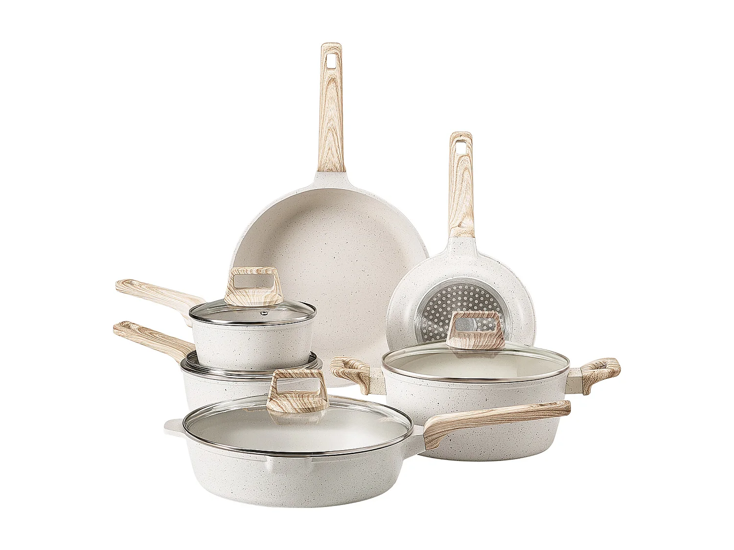 Batterie de Cuisine SucceBuy Batterie de Cuisine en Granit Antiadhésif 17 Pièces-Poêles et Poêles de Cuisine Blanches