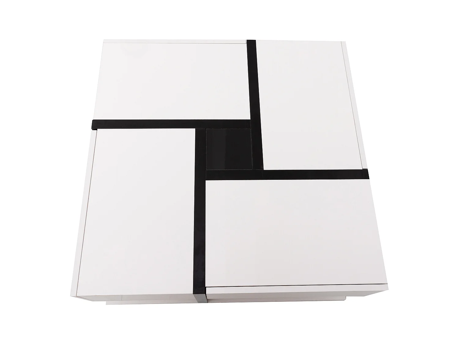 Table basse brillante avec 4 tiroirs - 78 x 78 x 36 cm - espace de rangement en dessous - aggloméré - blanc