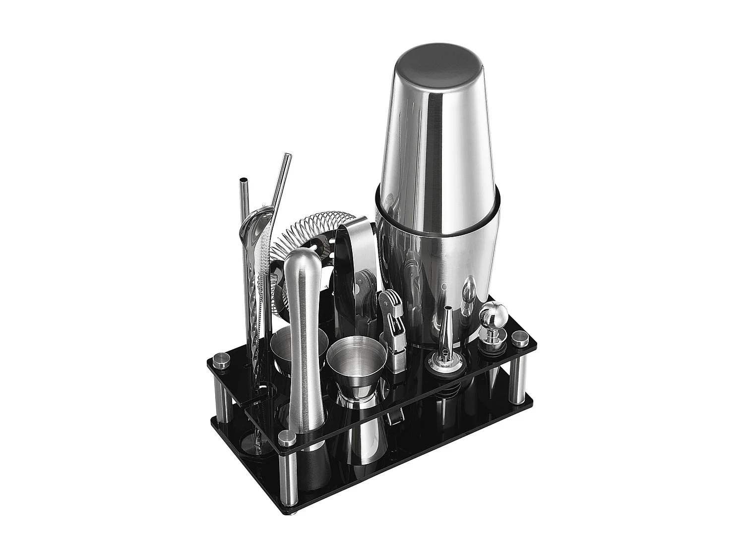 Cocktail SucceBuy Ensemble de Shaker à Cocktail 14 Pièces, Kit d'Accessoires pour Barman en Acier Inoxydable Avec Support en Acrylique, Cuillère à Mélanger, Pilon