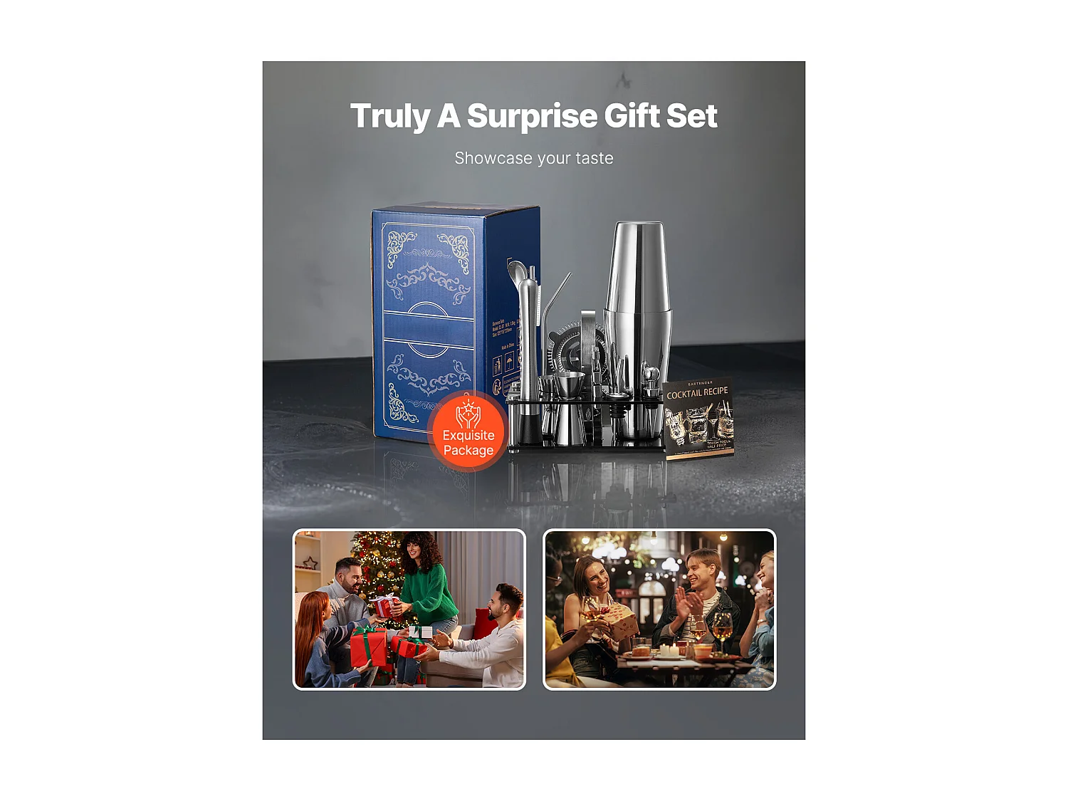 Cocktail SucceBuy Ensemble de Shaker à Cocktail 14 Pièces, Kit d'Accessoires pour Barman en Acier Inoxydable Avec Support en Acrylique, Cuillère à Mélanger, Pilon