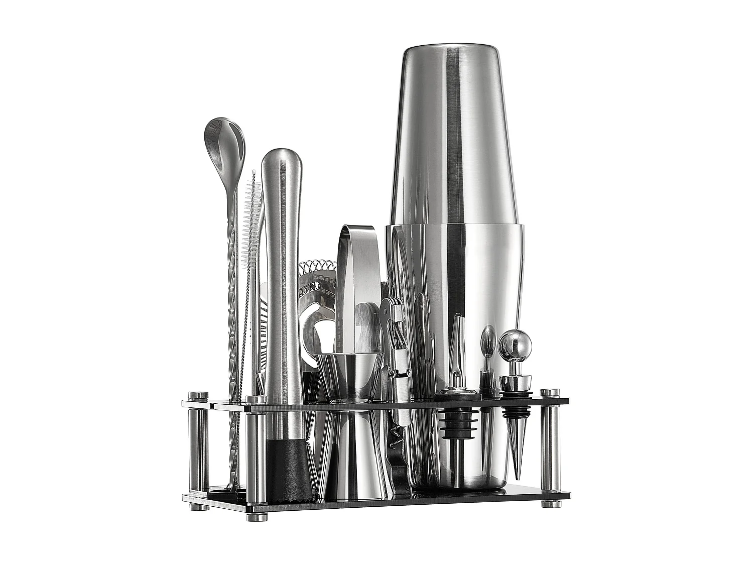 Cocktail SucceBuy Ensemble de Shaker à Cocktail 14 Pièces, Kit d'Accessoires pour Barman en Acier Inoxydable Avec Support en Acrylique, Cuillère à Mélanger, Pilon