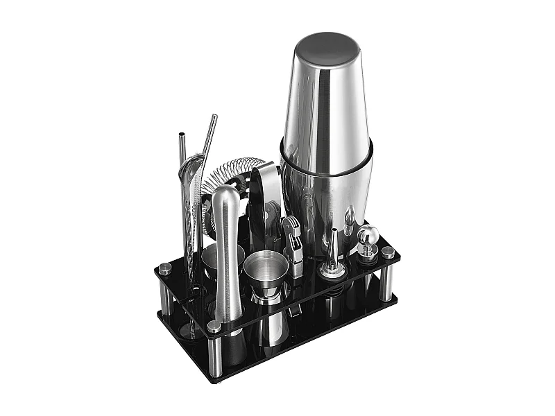 Cocktail SucceBuy Ensemble de Shaker à Cocktail 14 Pièces, Kit d'Accessoires pour Barman en Acier Inoxydable Avec Support en Acrylique, Cuillère à Mélanger, Pilon