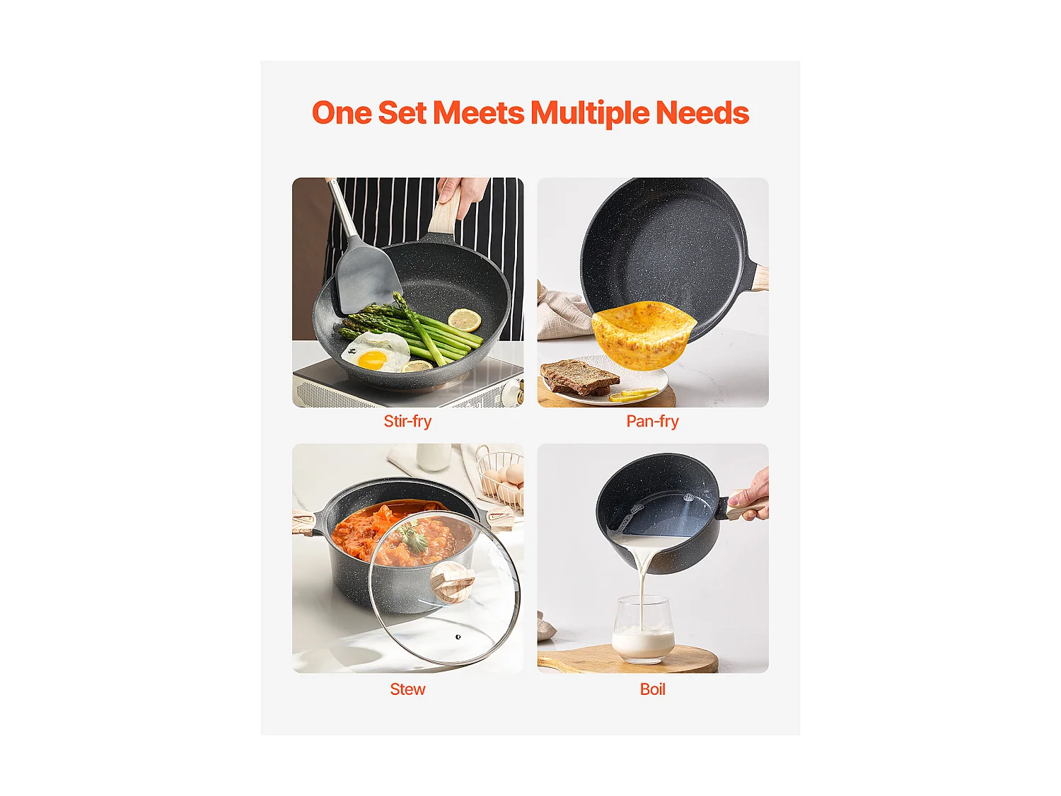 Utensílios de Cozinha SucceBuy Trem de Cozinha Antiaderentes em Granito com 19 Peças - Preto