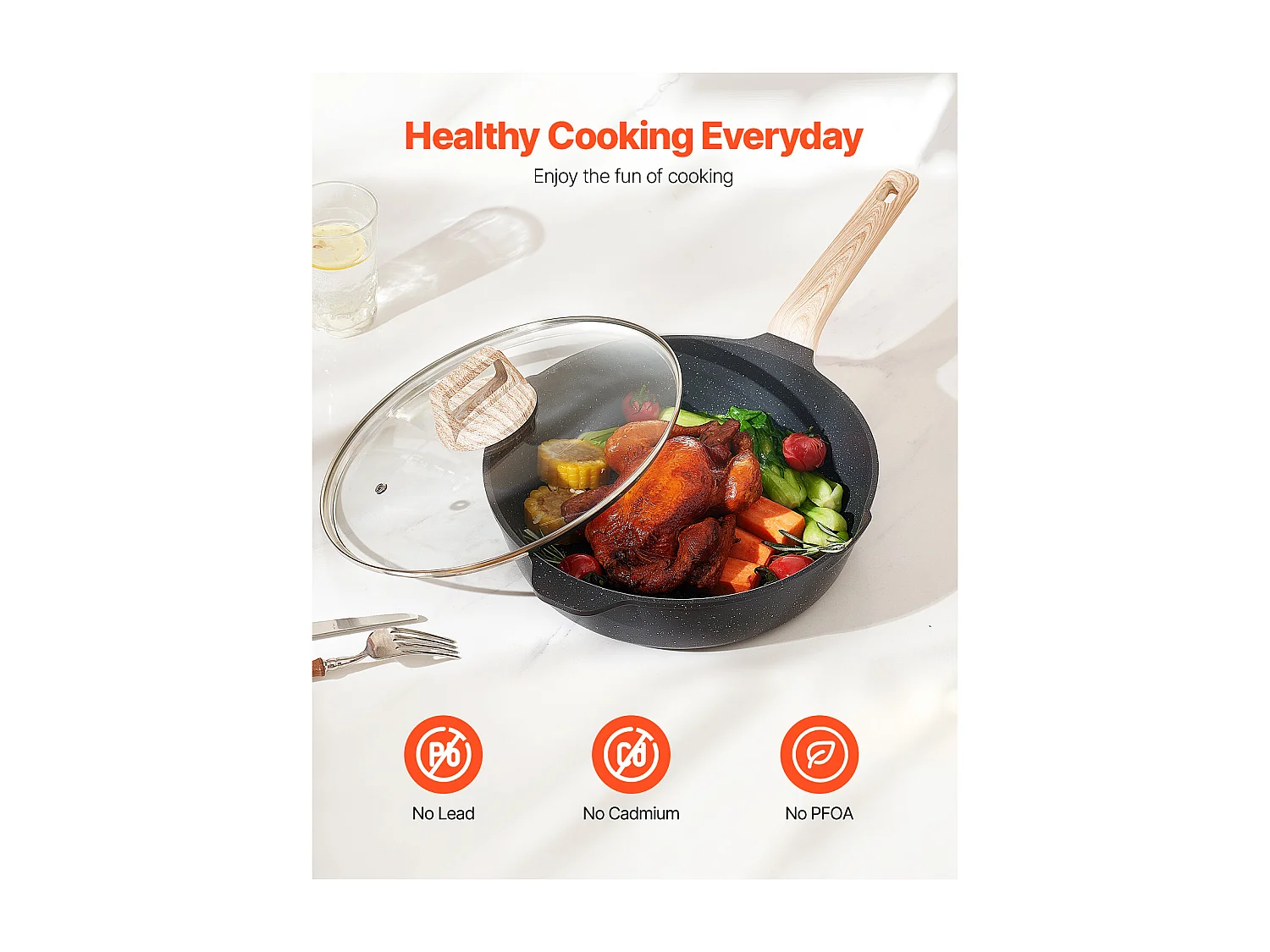 Batterie de Cuisine SucceBuy Batterie de Cuisine Antiadhésive en Granit, 19 Pièces-Noir