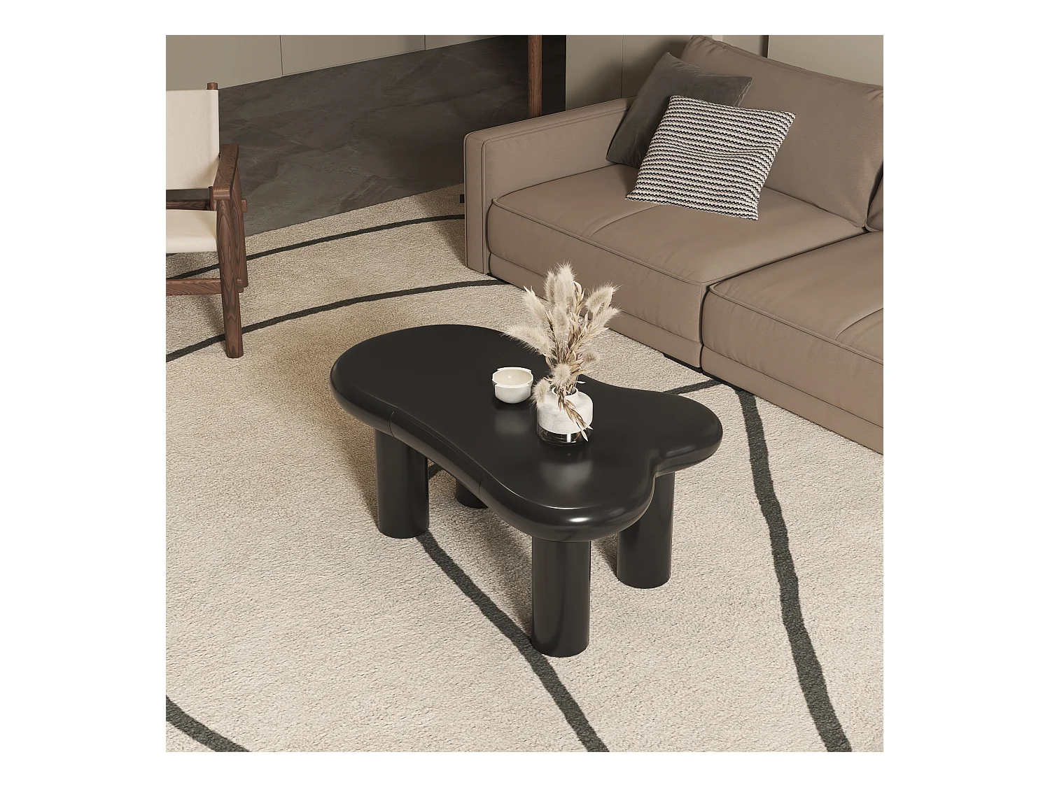 Tavolino con LED - 98 x 65,5 x 40 cm - con 1 cassetto - a forma di nuvola - MDF - nero