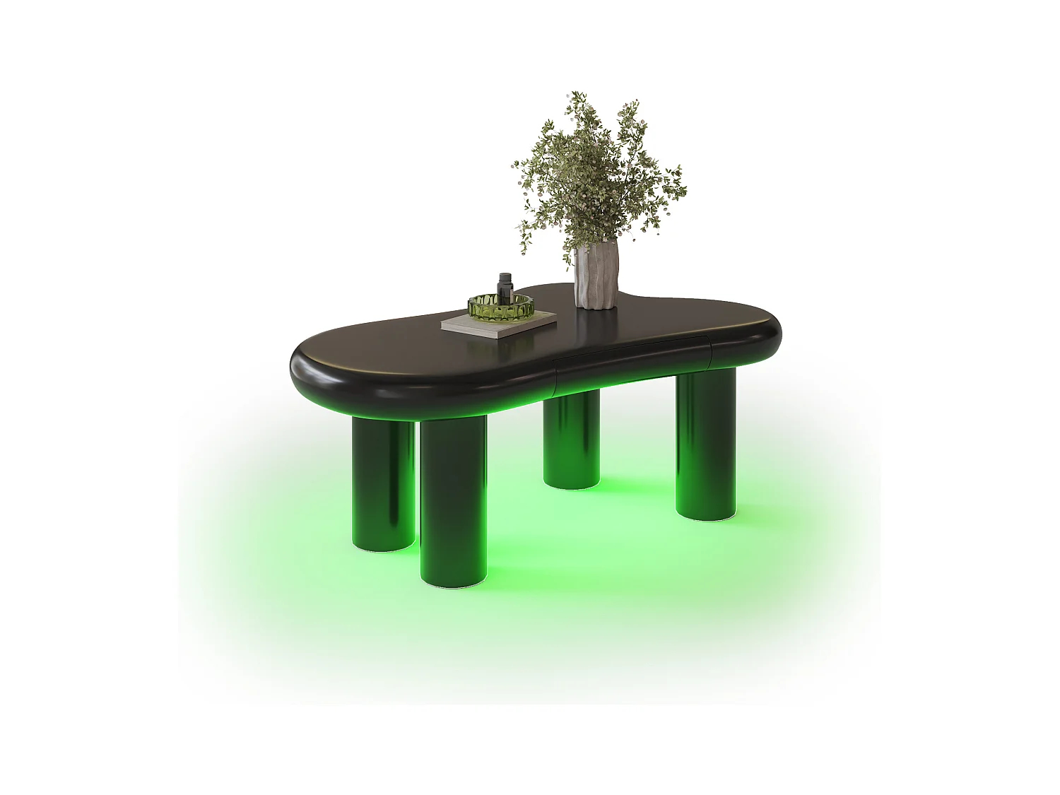 Table basse avec Leds - 98 x 65.5 x 40 cm - avec 1 tiroir – en forme de nuage - MDF - noir