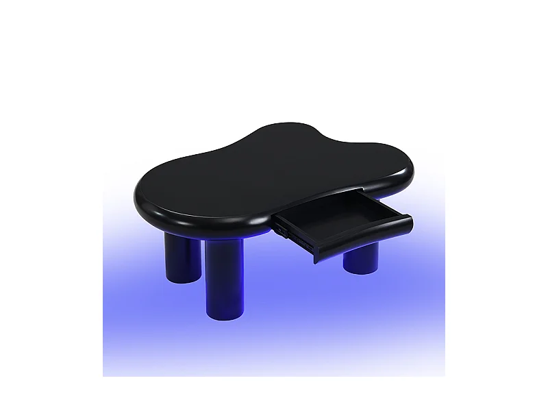 Table basse avec Leds - 98 x 65.5 x 40 cm - avec 1 tiroir – en forme de nuage - MDF - noir