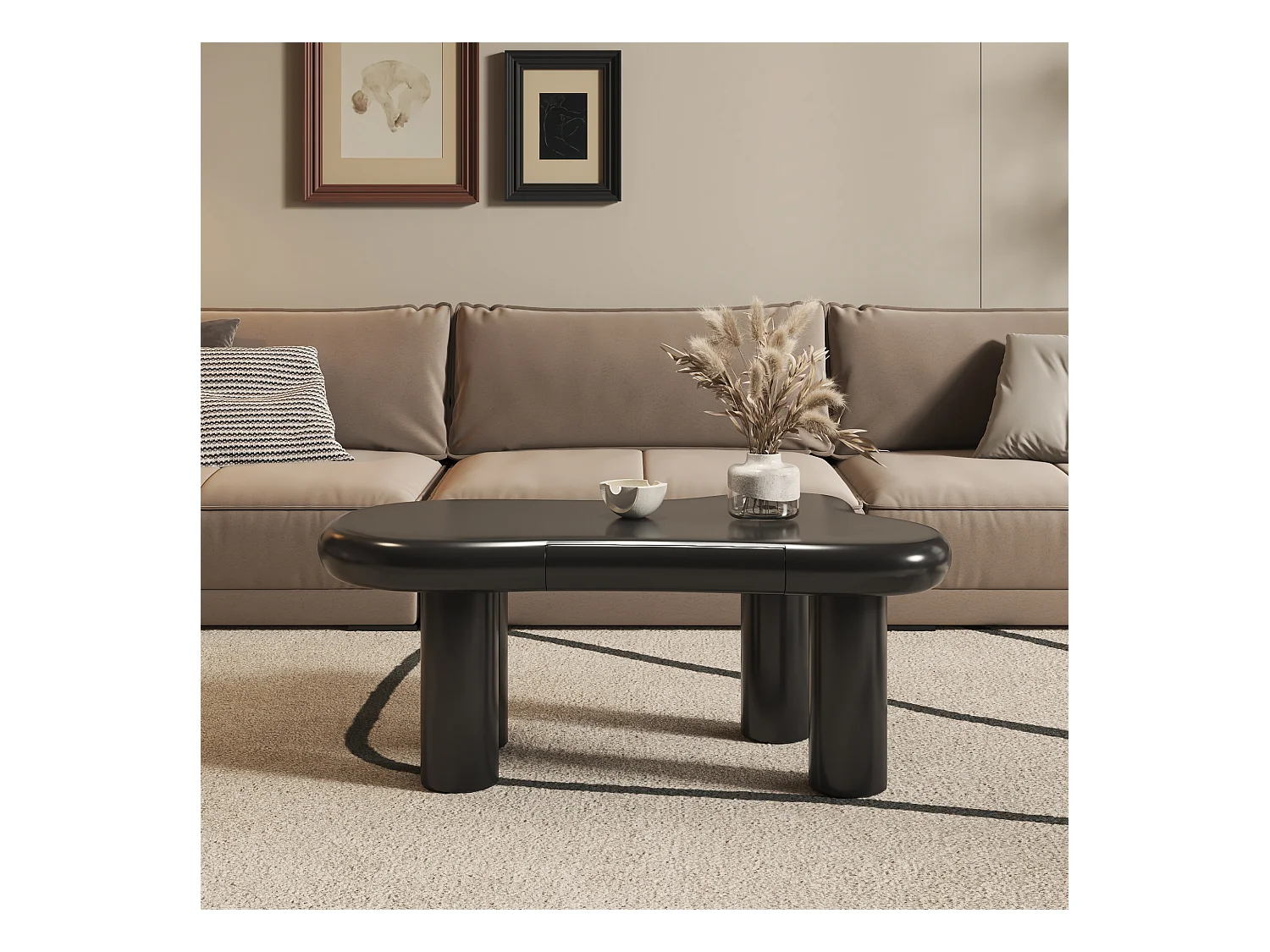 Table basse avec Leds - 98 x 65.5 x 40 cm - avec 1 tiroir – en forme de nuage - MDF - noir