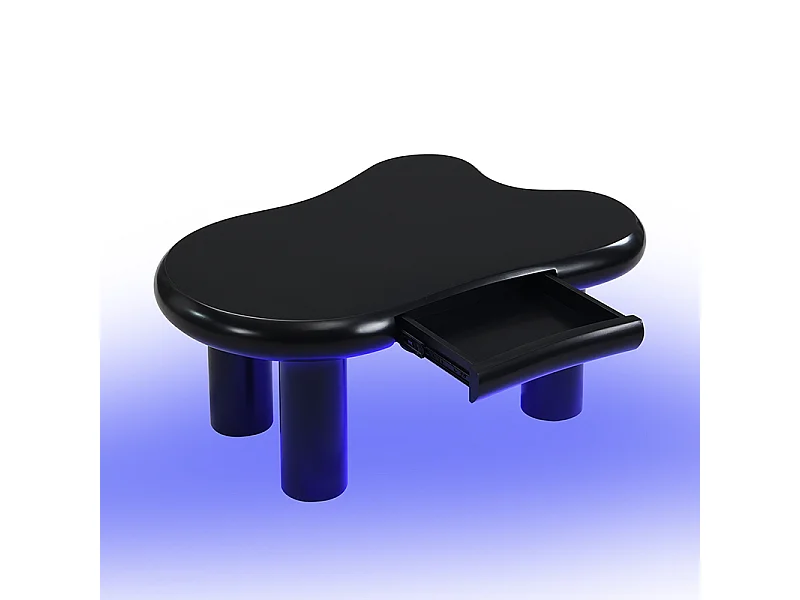Table basse avec Leds - 98 x 65.5 x 40 cm - avec 1 tiroir – en forme de nuage - MDF - noir