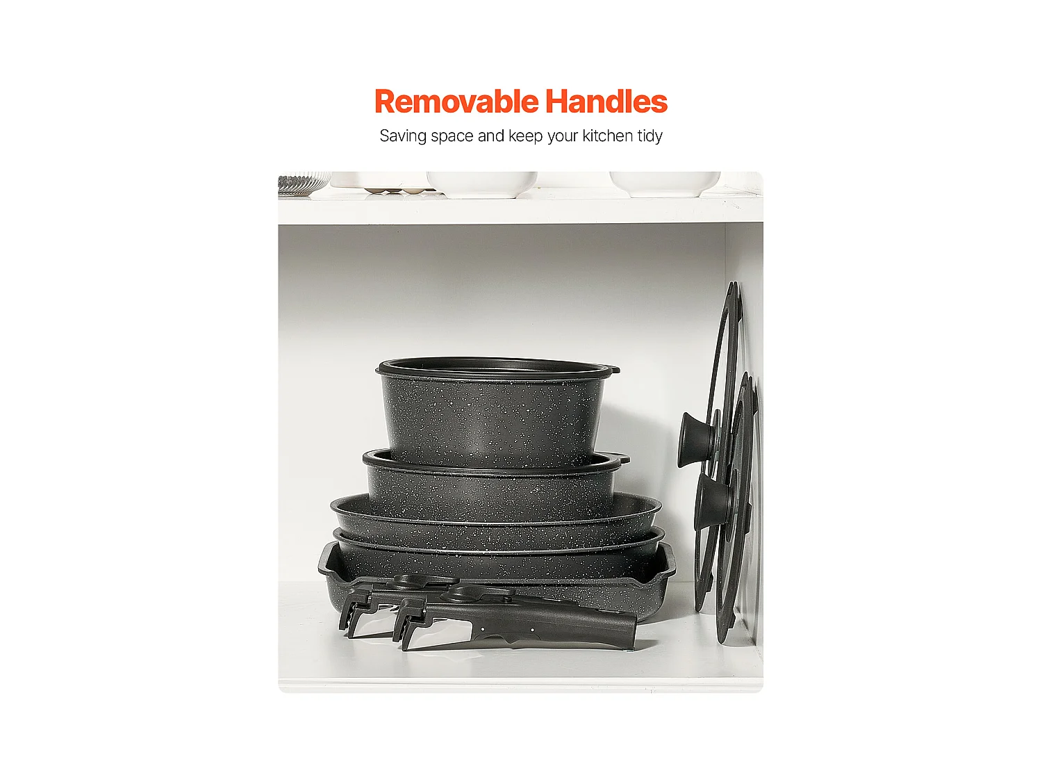 Batterie de Cuisine SucceBuy Batterie de Cuisine Antiadhésive en Granit, 17 Pièces-Noir