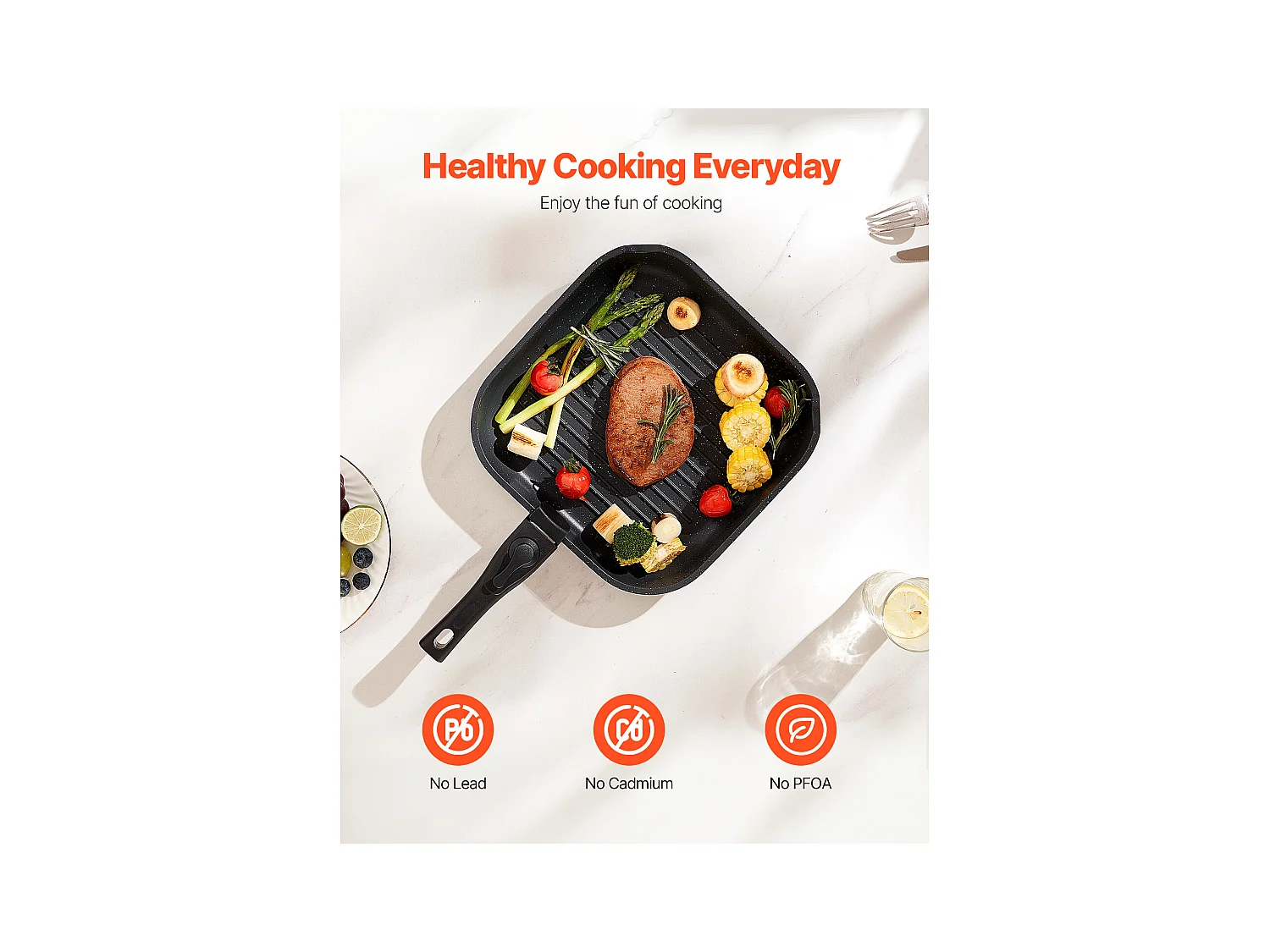 Batterie de Cuisine SucceBuy Batterie de Cuisine Antiadhésive en Granit, 17 Pièces-Noir