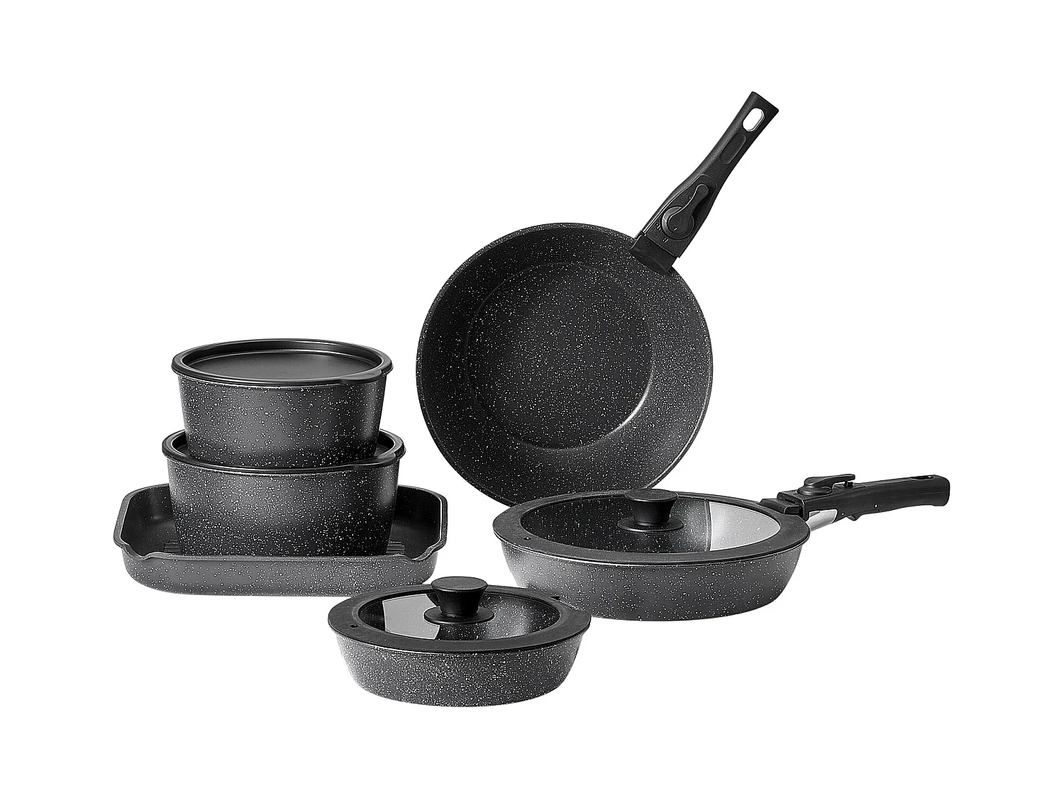 Batterie de Cuisine SucceBuy Batterie de Cuisine Antiadhésive en Granit, 17 Pièces-Noir