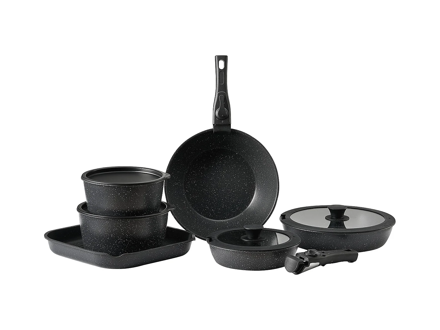 Batterie de Cuisine SucceBuy Batterie de Cuisine Antiadhésive en Granit, 17 Pièces-Noir