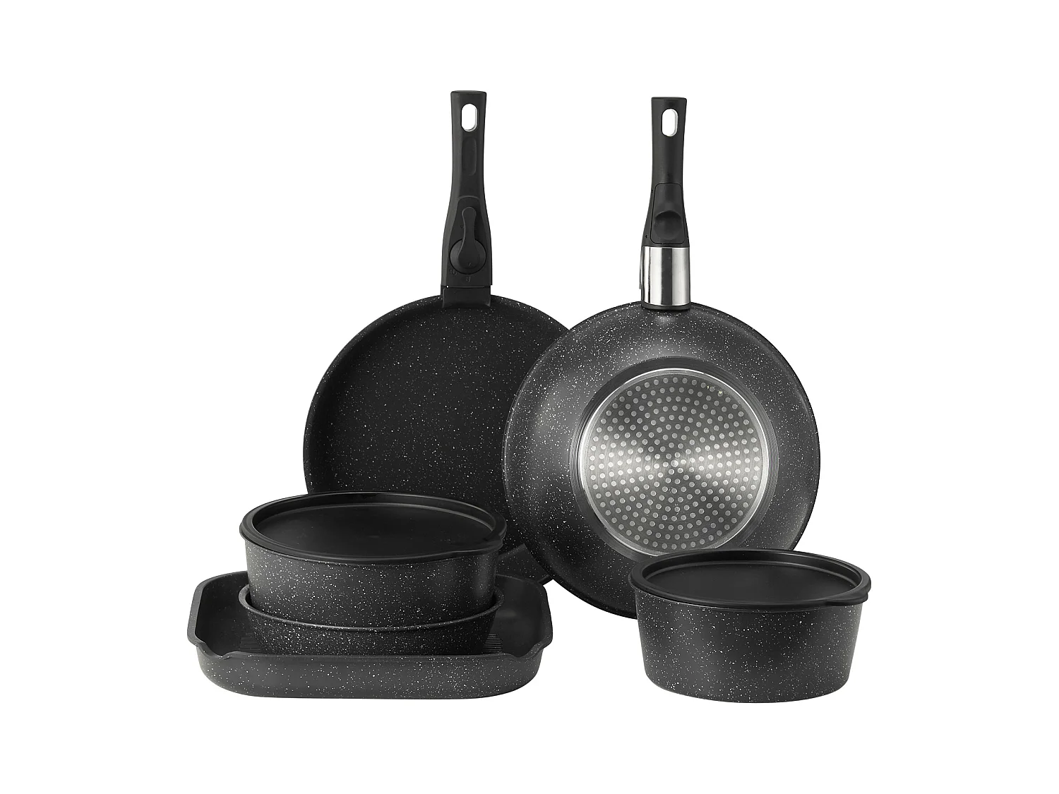 Batterie de Cuisine SucceBuy Batterie de Cuisine Antiadhésive en Granit, 17 Pièces-Noir