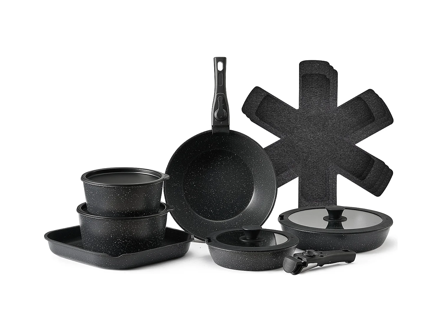 Batterie de Cuisine SucceBuy Batterie de Cuisine Antiadhésive en Granit, 17 Pièces-Noir