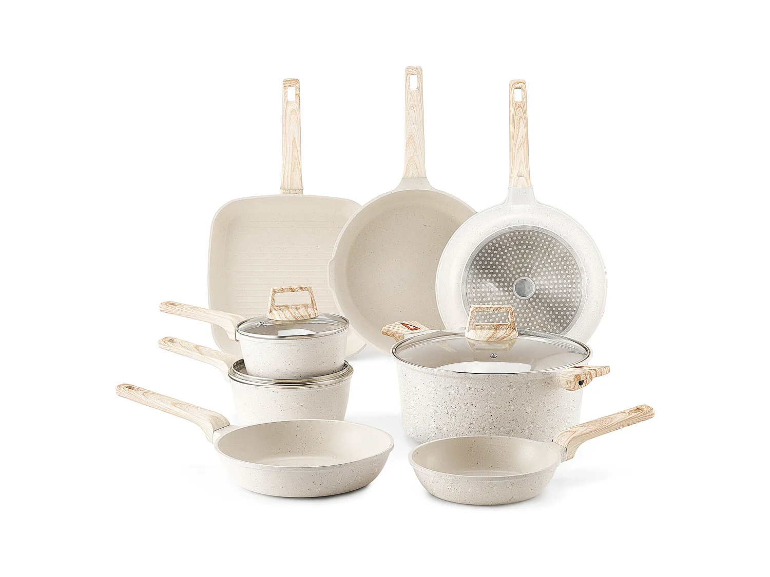 Batterie de Cuisine SucceBuy Batterie de Cuisine Antiadhésive en Granit 19 Pièces pour Utilisation dans la Cuisine, Blanc