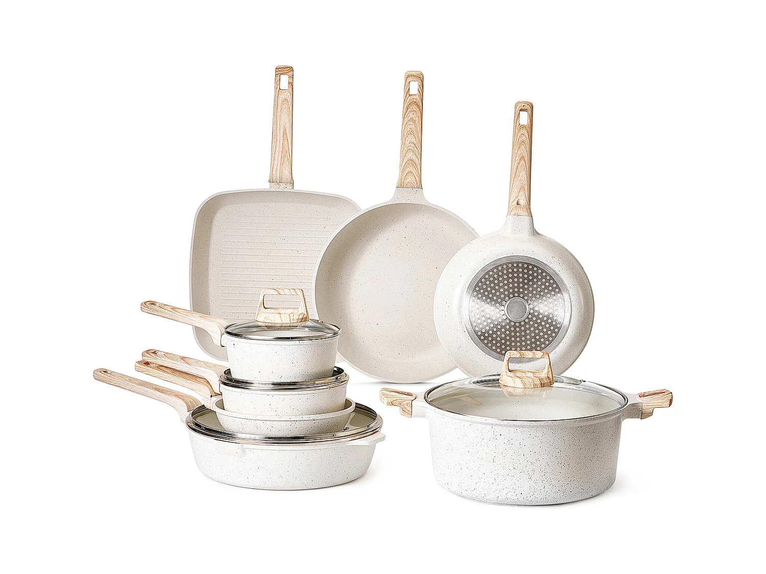 Batterie de Cuisine SucceBuy Batterie de Cuisine Antiadhésive en Granit 19 Pièces pour Utilisation dans la Cuisine, Blanc