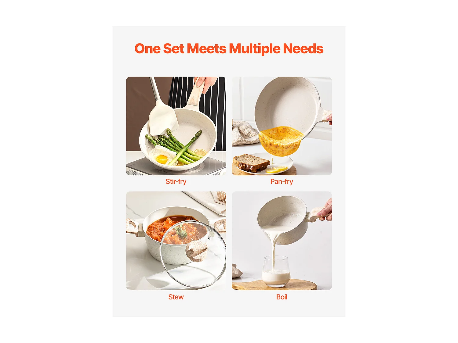 Pentole SucceBuy Set di Pentole Antiaderenti in Granito da 19 Pezzi per Cucina, Bianco