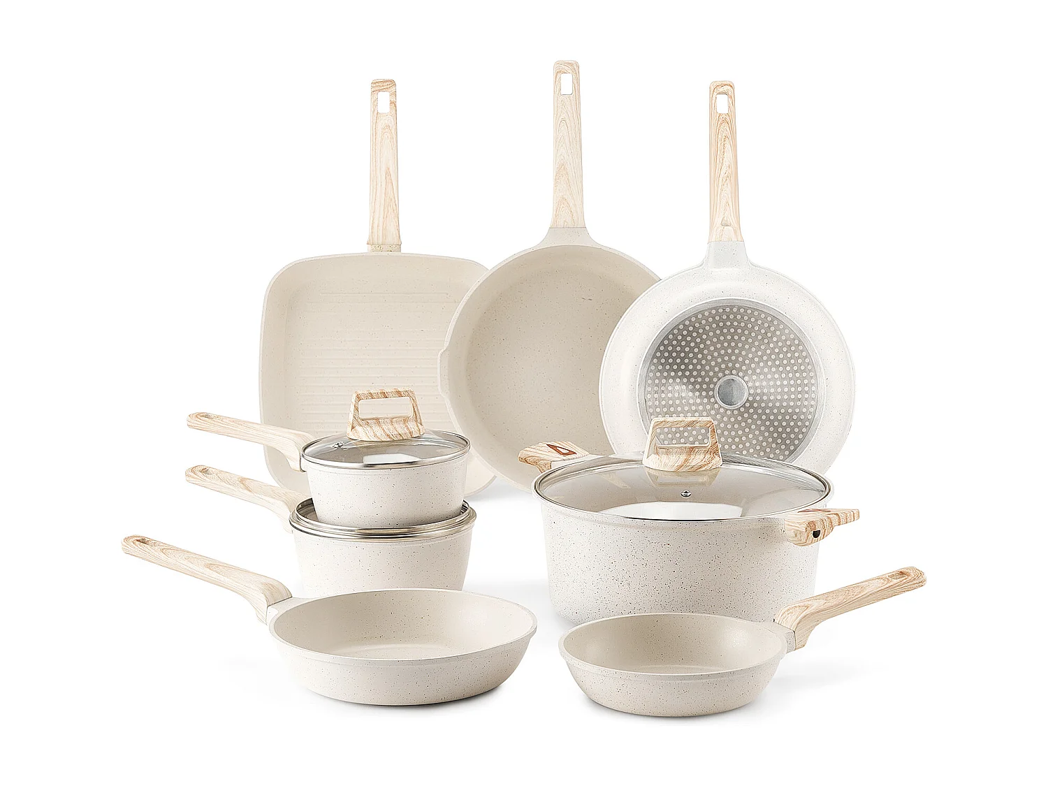 Pentole SucceBuy Set di Pentole Antiaderenti in Granito da 19 Pezzi per Cucina, Bianco