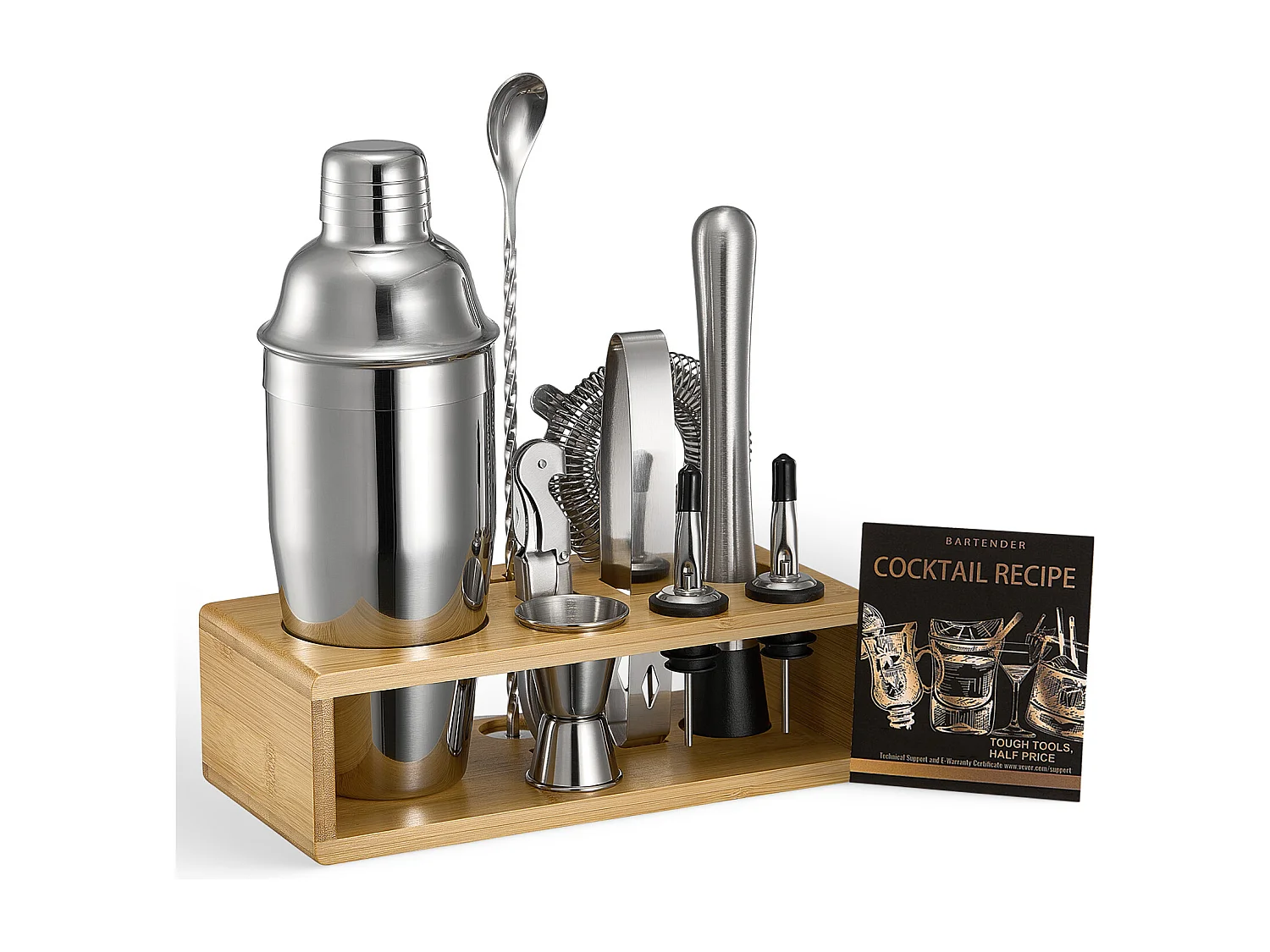Cocktail SucceBuy 10-Teiliges Barkeeper-Set aus Edelstahl mit Cocktail-Shaker, Silber