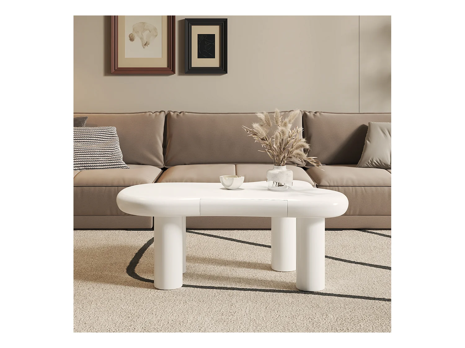 Table basse avec Leds - 98 x 65.5 x 40 cm - avec 1 tiroir – en forme de nuage - MDF - blanc