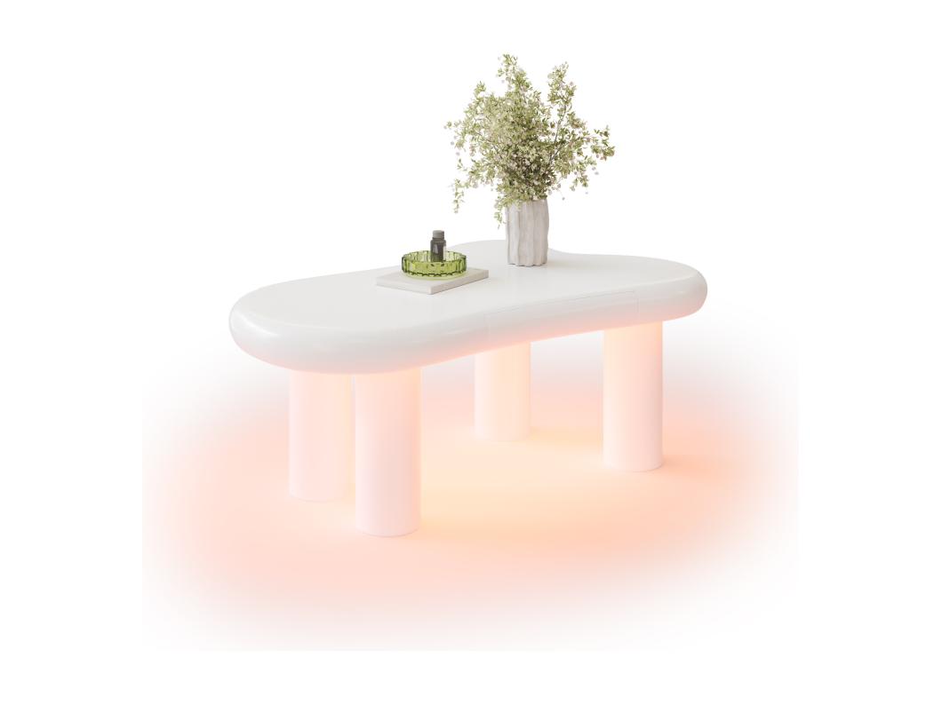 Table basse avec Leds - 98 x 65.5 x 40 cm - avec 1 tiroir – en forme de nuage - MDF - blanc