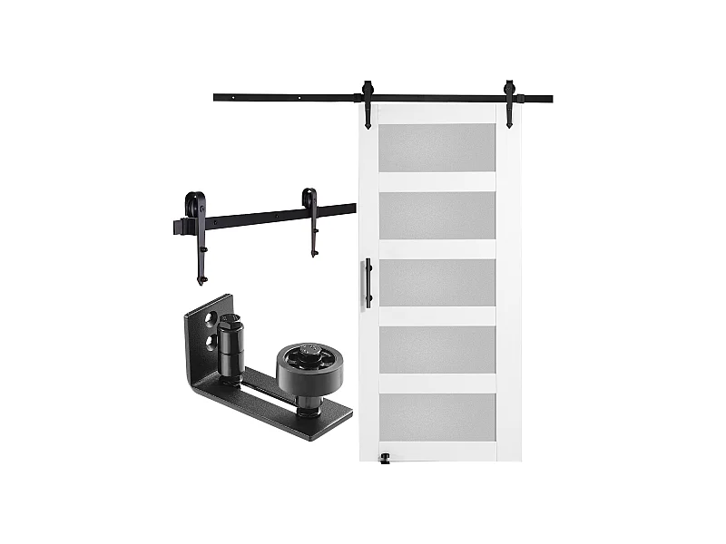 Kit de Porta de Celeiro SucceBuy, 106 x 213 cm, Porta Deslizante de Madeira e Vidro, Vidro Opaco, Pinho