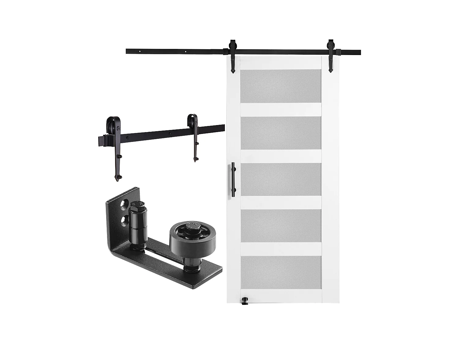 Kit de Porte de Grange SucceBuy, 106 x 213 cm, Bois et Verre Coulissante , Verre Dépoli, Épicéa