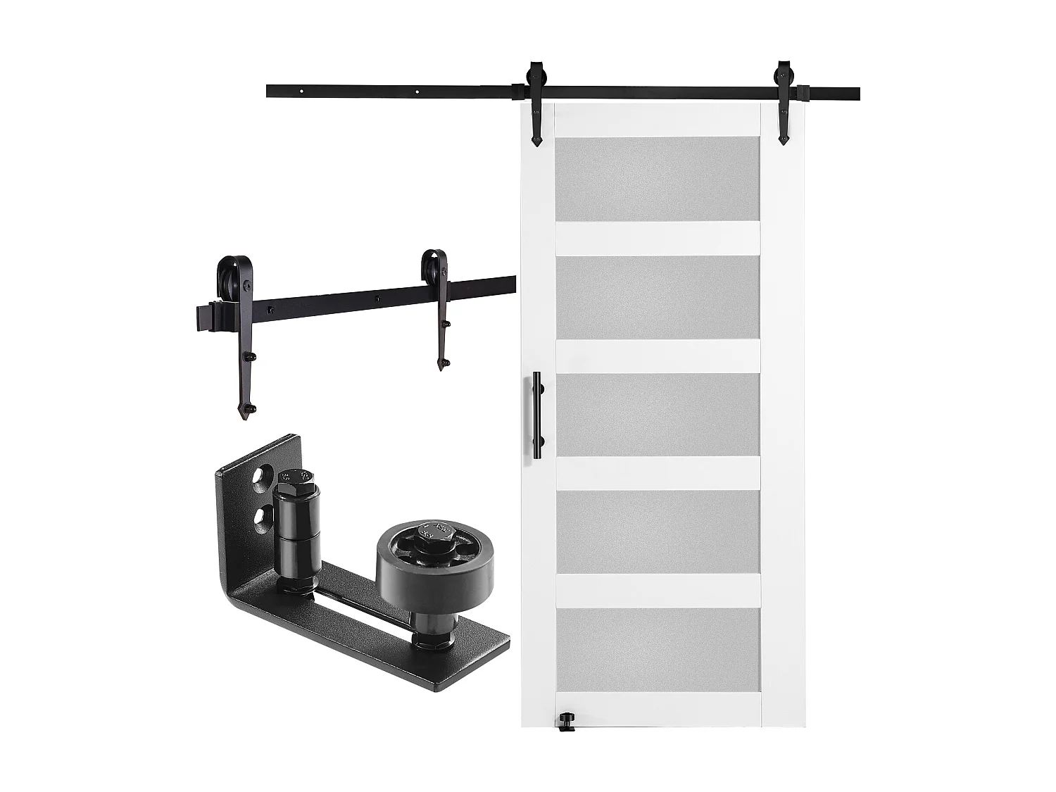 Kit de Porte de Grange SucceBuy, 106 x 213 cm, Bois et Verre Coulissante , Verre Dépoli, Épicéa