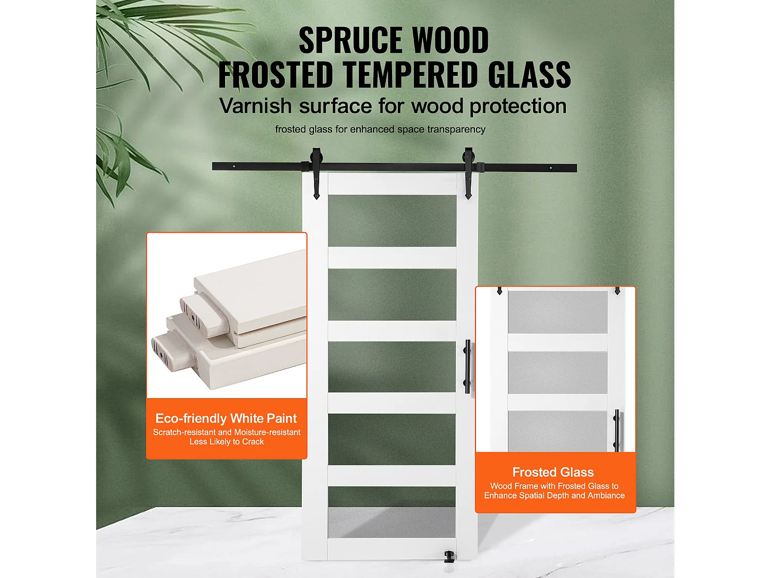 Kit de Porte de Grange SucceBuy, 106 x 213 cm, Bois et Verre Coulissante , Verre Dépoli, Épicéa