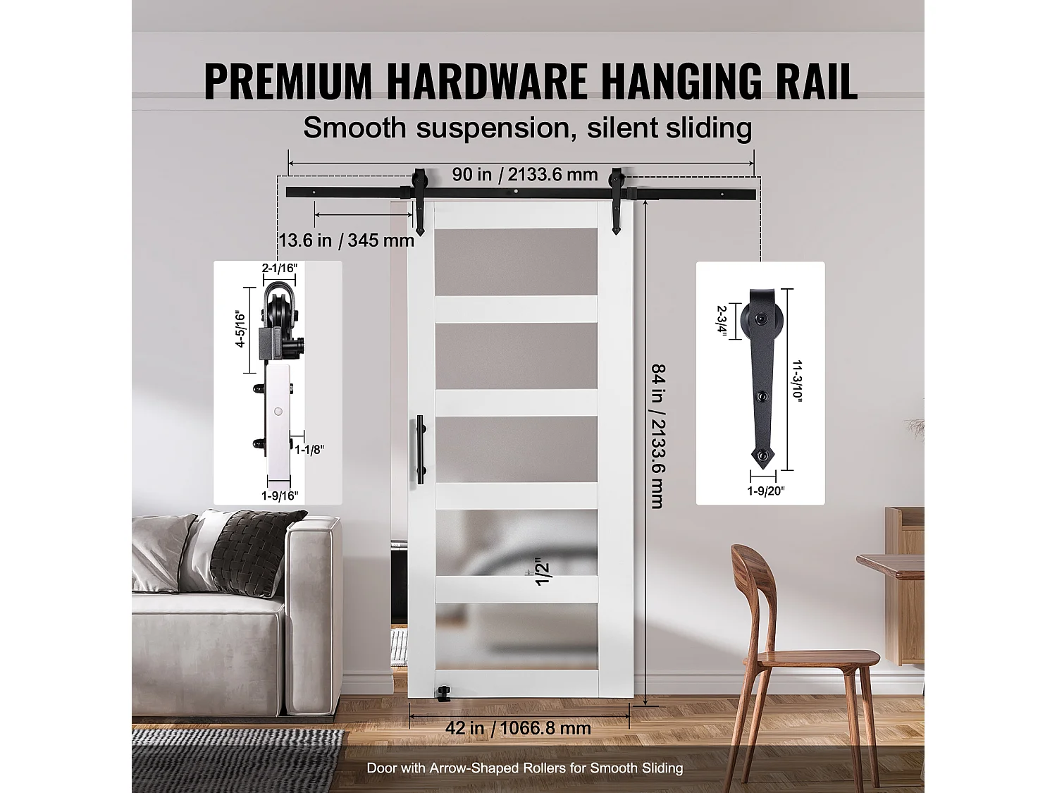 Kit de Porte de Grange SucceBuy, 106 x 213 cm, Bois et Verre Coulissante , Verre Dépoli, Épicéa