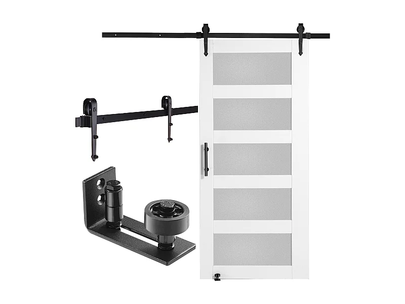 Kit de Porte de Grange SucceBuy, 106 x 213 cm, Bois et Verre Coulissante , Verre Dépoli, Épicéa