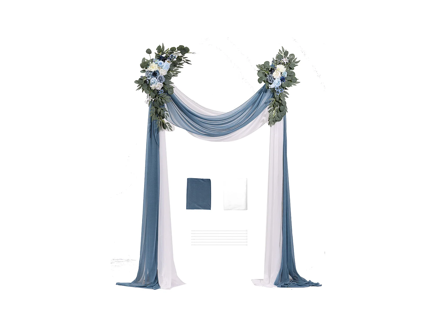 Arche de Mariage SucceBuy Kit de Fleurs Artificielles pour Arche de Mariage - Bleu, 2 Fleurs et 2 Rideaux