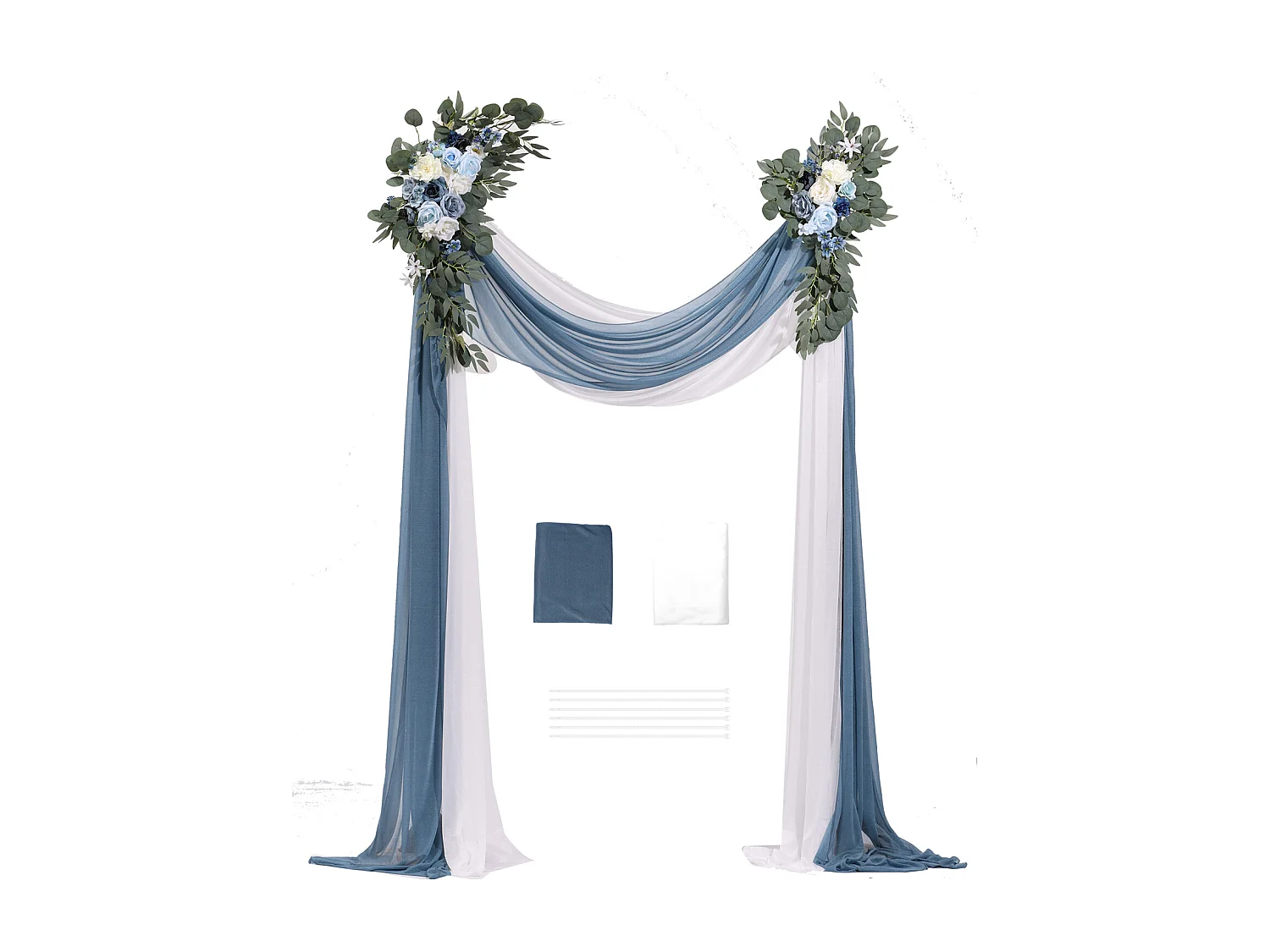 Arche de Mariage SucceBuy Kit de Fleurs Artificielles pour Arche de Mariage - Bleu, 2 Fleurs et 2 Rideaux