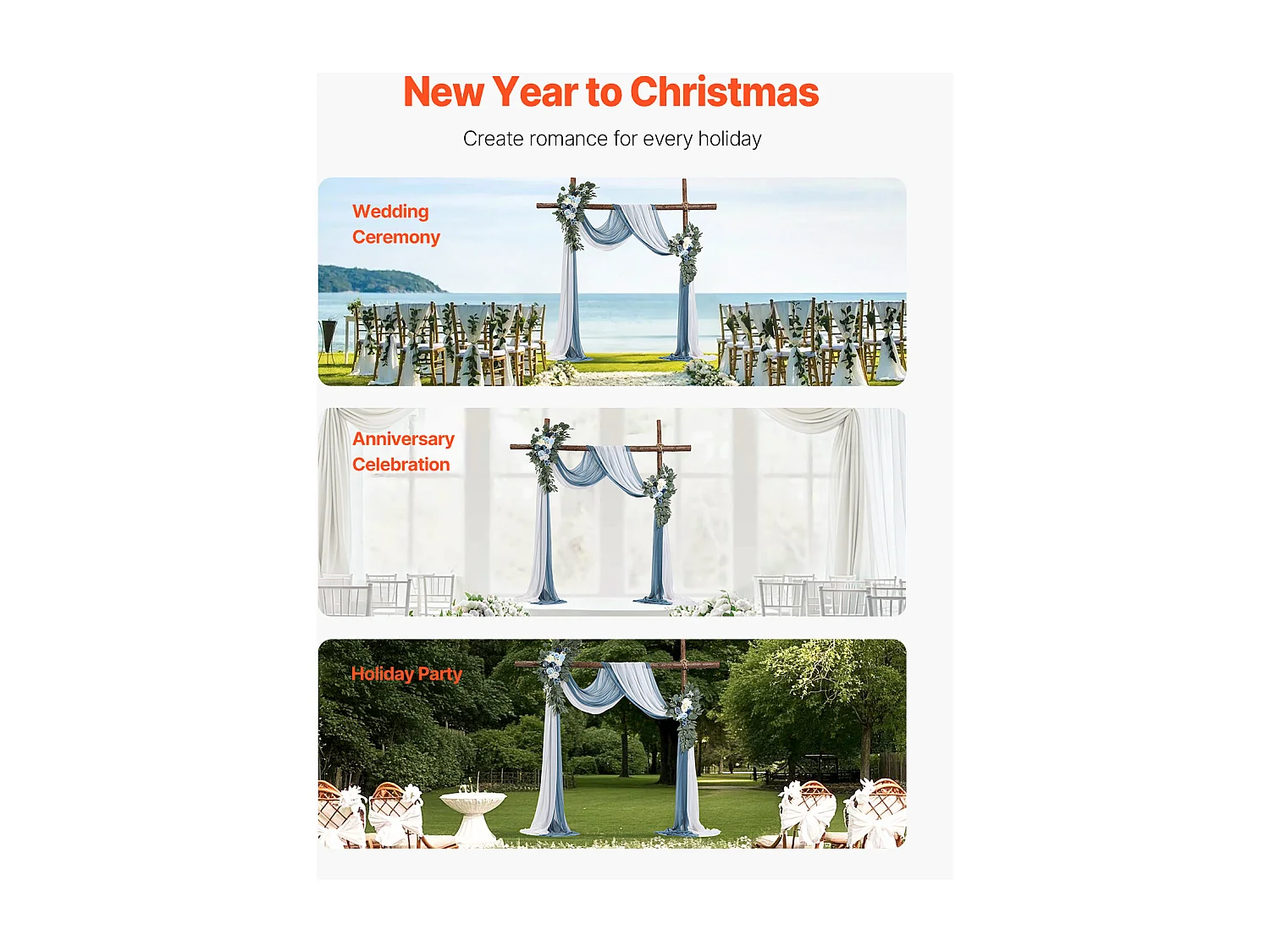 Arche de Mariage SucceBuy Kit de Fleurs Artificielles pour Arche de Mariage - Bleu, 2 Fleurs et 2 Rideaux