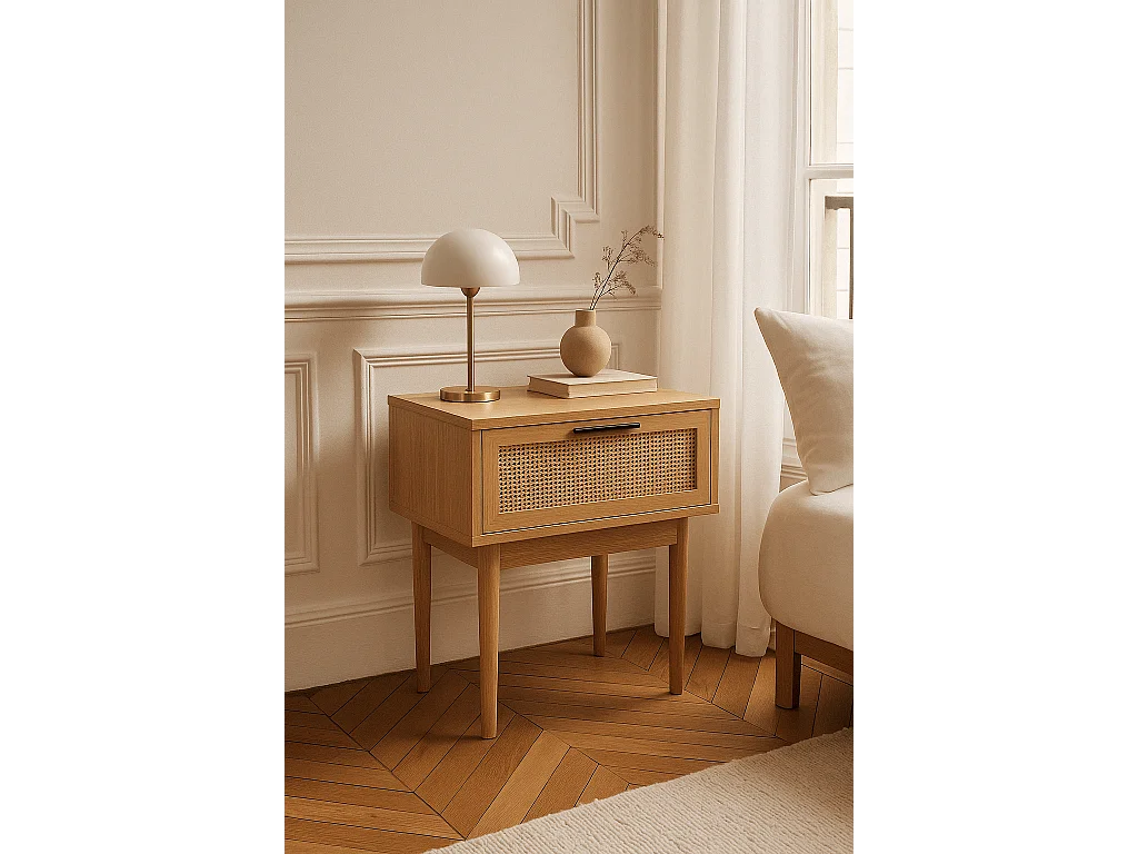 Table de chevet cannage rotin 1 tiroir ZIRCON