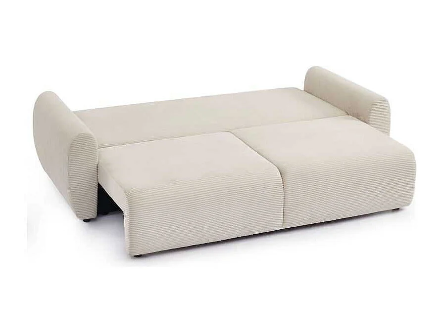 Canapé droit convertible velours côtelé 3 places beige SELENITE
