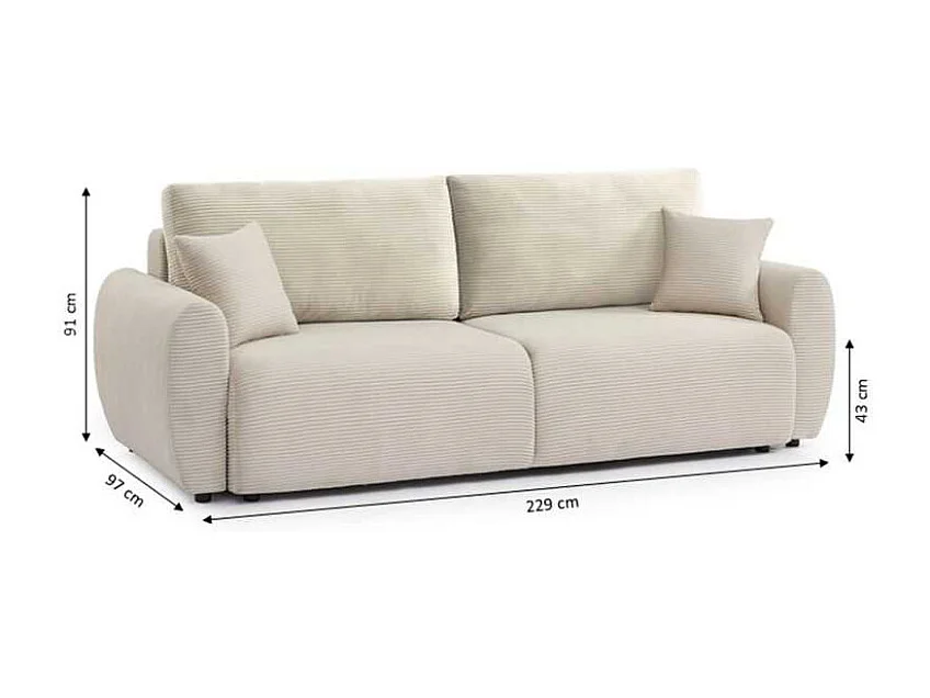 Canapé droit convertible velours côtelé 3 places beige SELENITE
