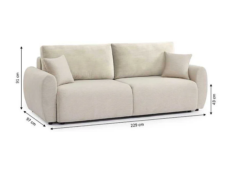 Canapé droit convertible velours côtelé 3 places beige SELENITE