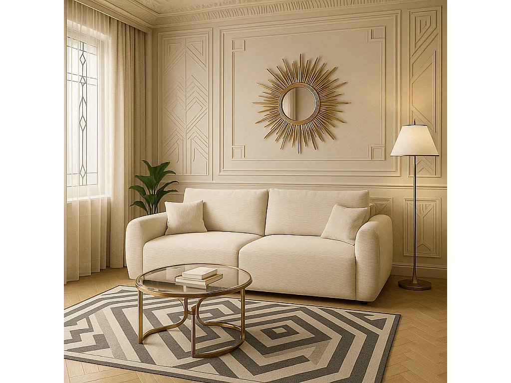 Canapé droit convertible velours côtelé 3 places beige SELENITE