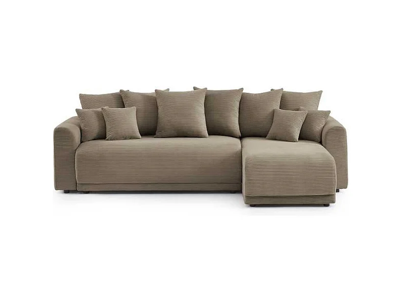 Canapé d’angle convertible réversible velours côtelé 4 places grège CALCITE