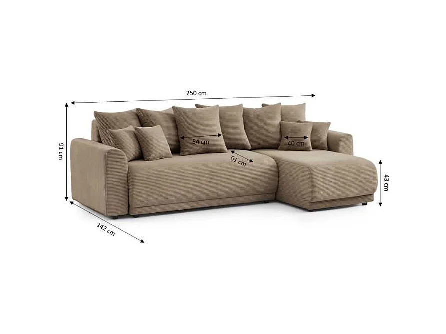 Canapé d’angle convertible réversible velours côtelé 4 places grège CALCITE