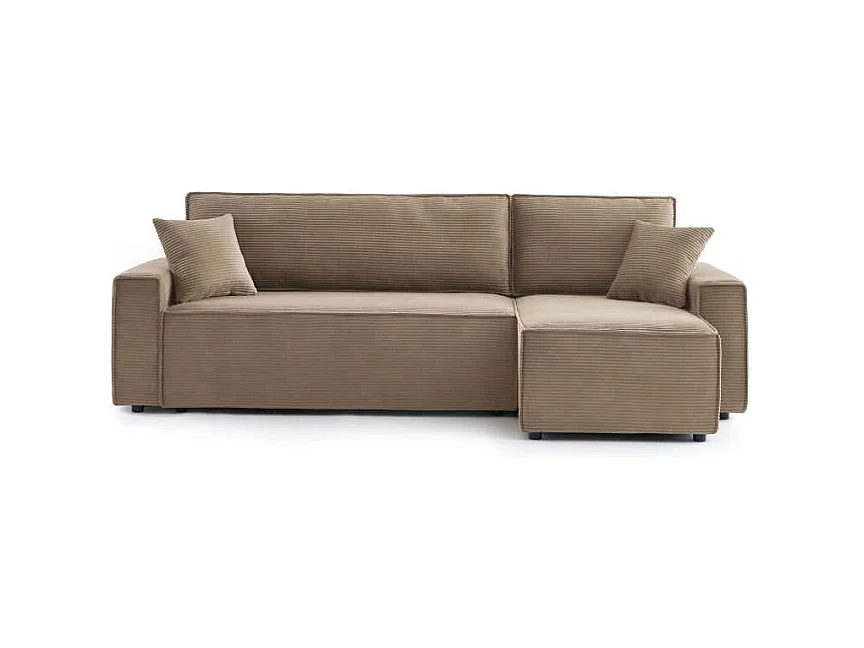 Canapé d’angle convertible réversible velours côtelé 4 places grège IOLITE