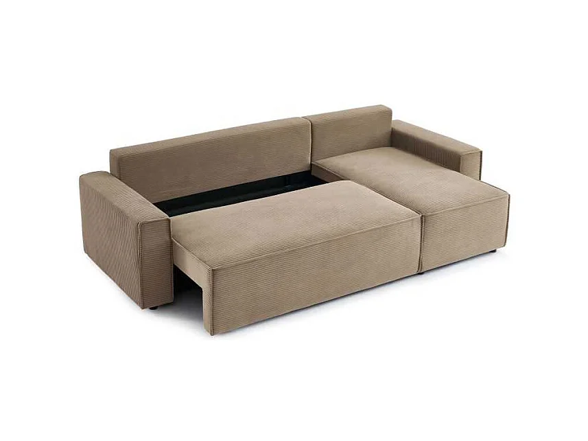 Canapé d’angle convertible réversible velours côtelé 4 places grège IOLITE