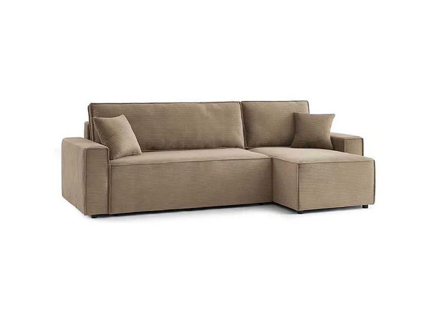 Canapé d’angle convertible réversible velours côtelé 4 places grège IOLITE