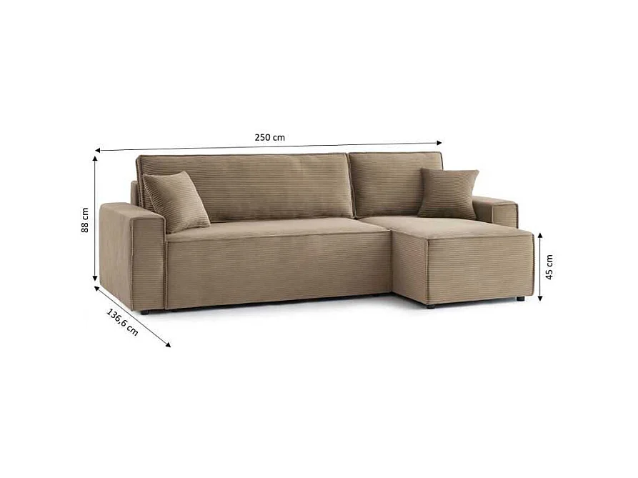 Canapé d’angle convertible réversible velours côtelé 4 places grège IOLITE