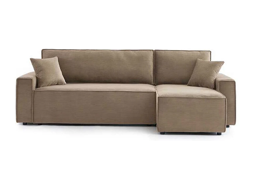 Canapé d’angle convertible réversible velours côtelé 4 places grège IOLITE