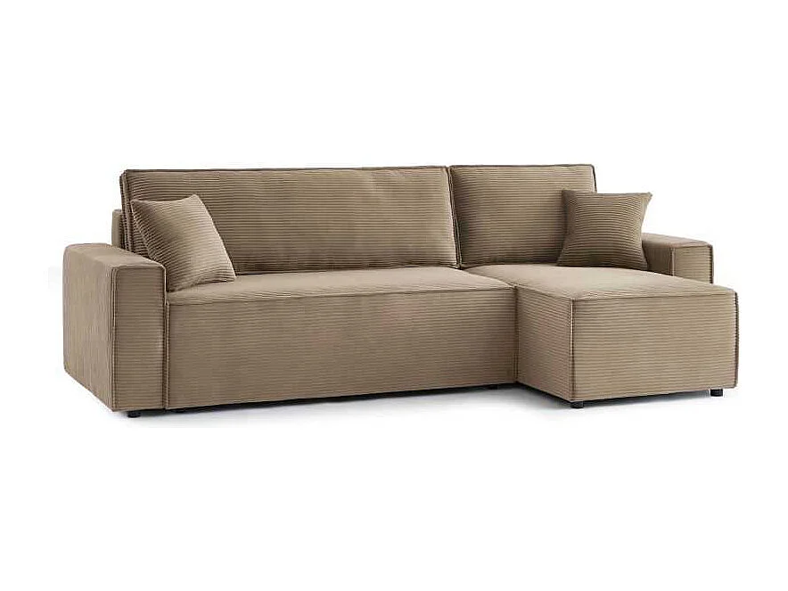 Canapé d’angle convertible réversible velours côtelé 4 places grège IOLITE