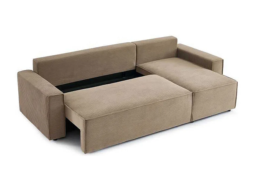 Canapé d’angle convertible réversible velours côtelé 4 places grège IOLITE